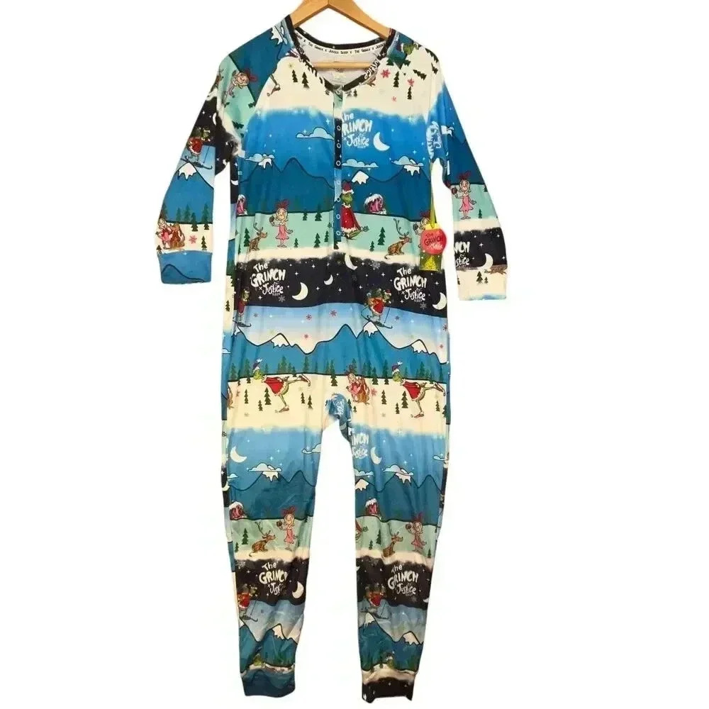 The Grinch Justice Sleep Girls NWT Multicolor Polyester One Piece Sleepwear L